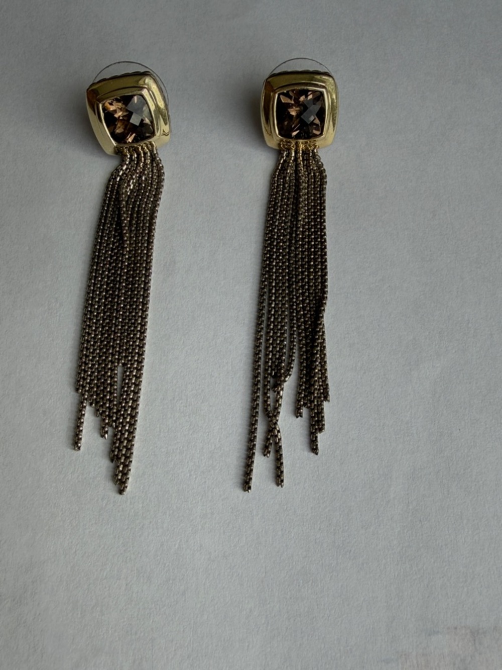 David Yurman 14K Gold and Sterling Silver Smokey Quartz Earrings